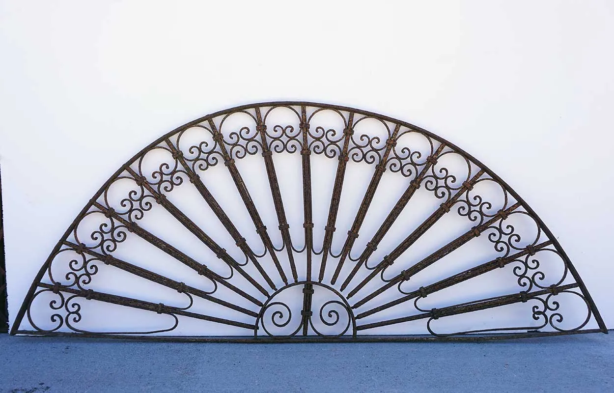 French Colonial Wrought Iron Arched Architectural Transom