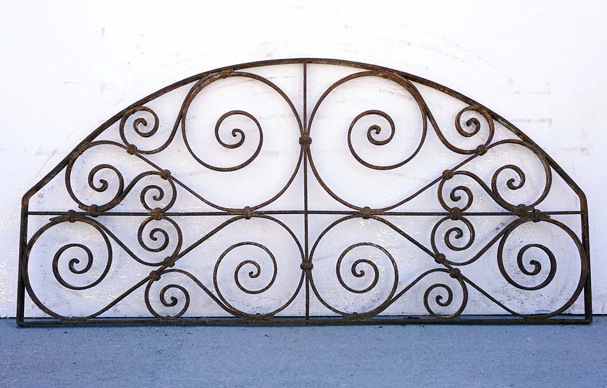French Colonial Wrought Iron Arched Grille Transom