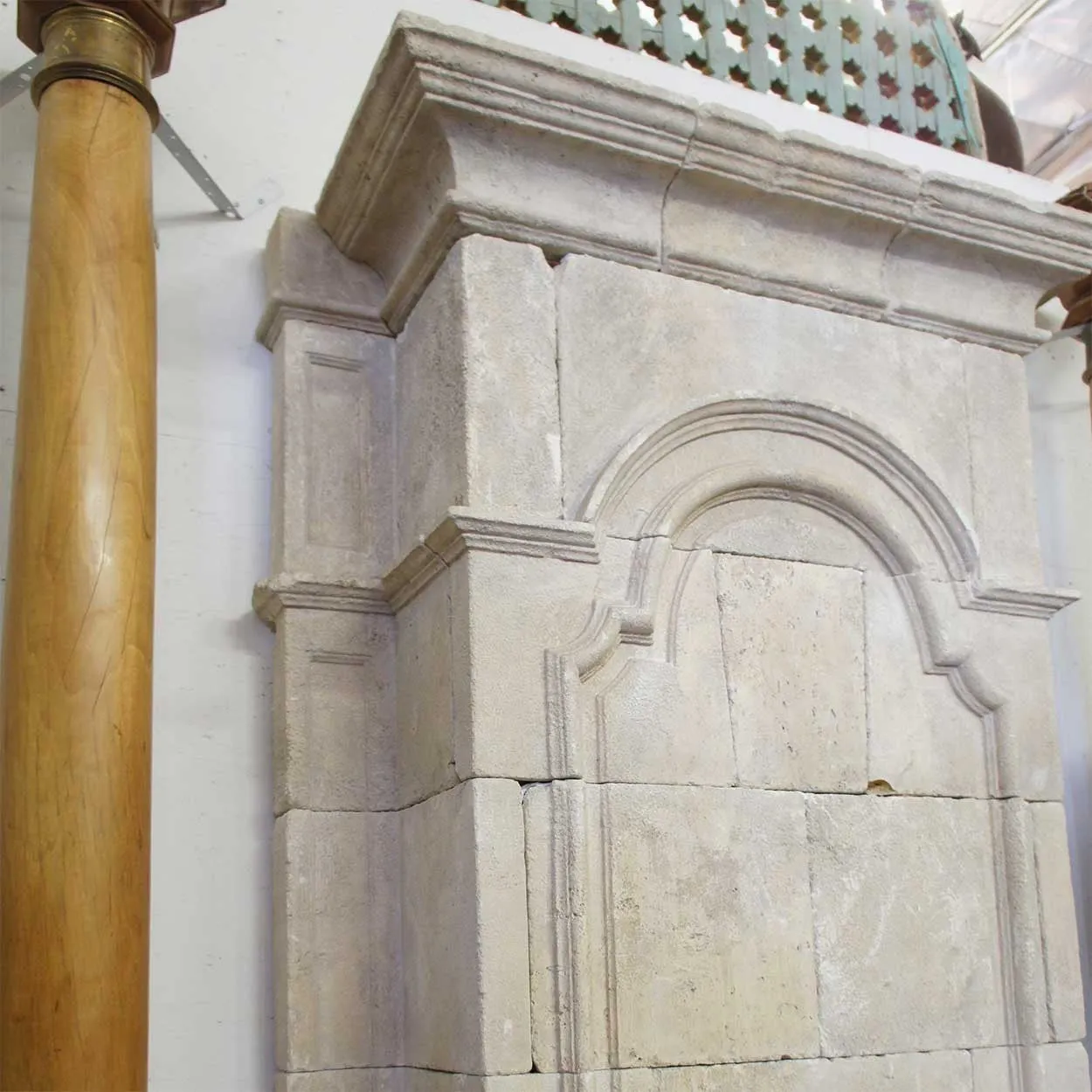 French Louis XIV Limestone Fireplace Surround and Overmantel