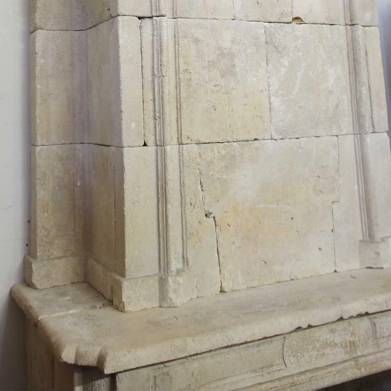 French Louis XIV Limestone Fireplace Surround and Overmantel