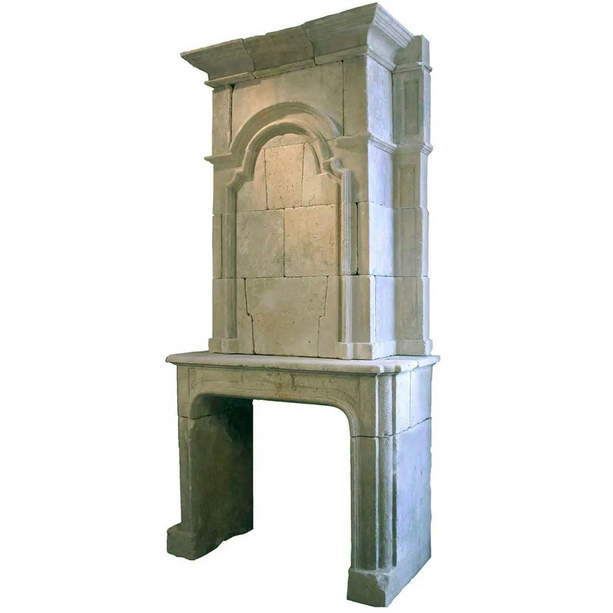 French Louis XIV Limestone Fireplace Surround and Overmantel