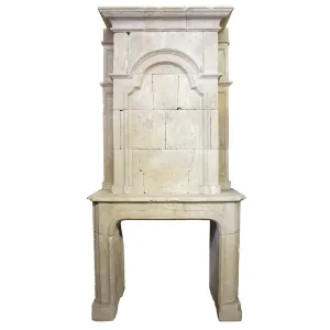 French Louis XIV Limestone Fireplace Surround and Overmantel