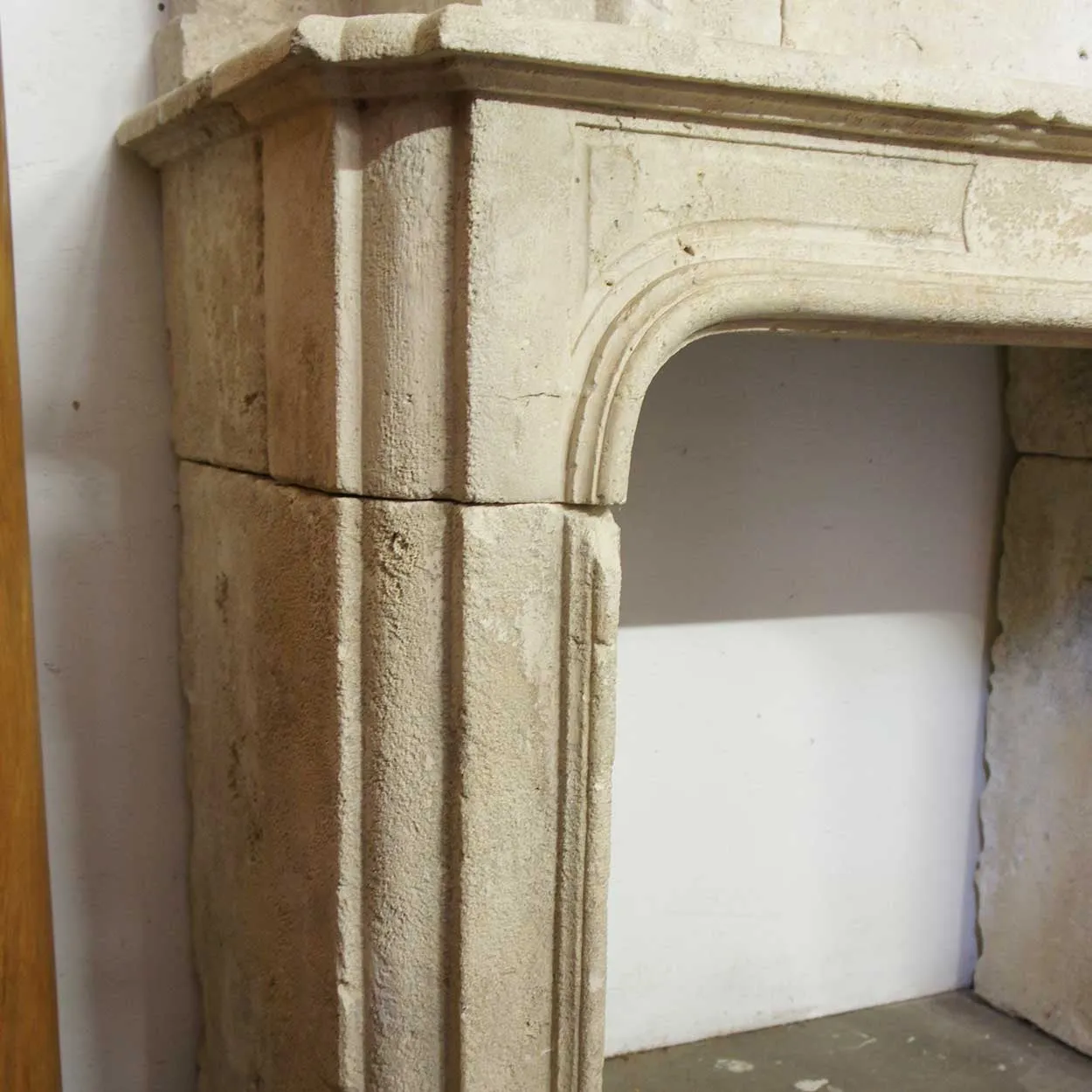 French Louis XIV Limestone Fireplace Surround and Overmantel