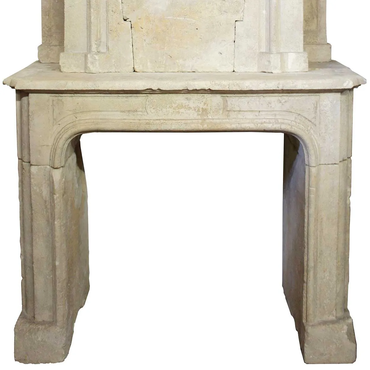 French Louis XIV Limestone Fireplace Surround and Overmantel