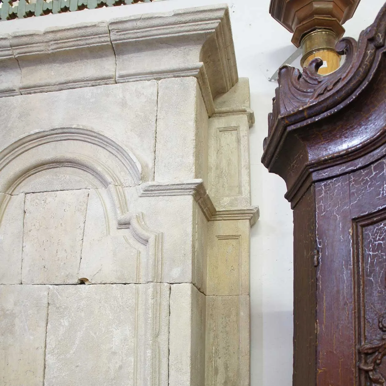 French Louis XIV Limestone Fireplace Surround and Overmantel