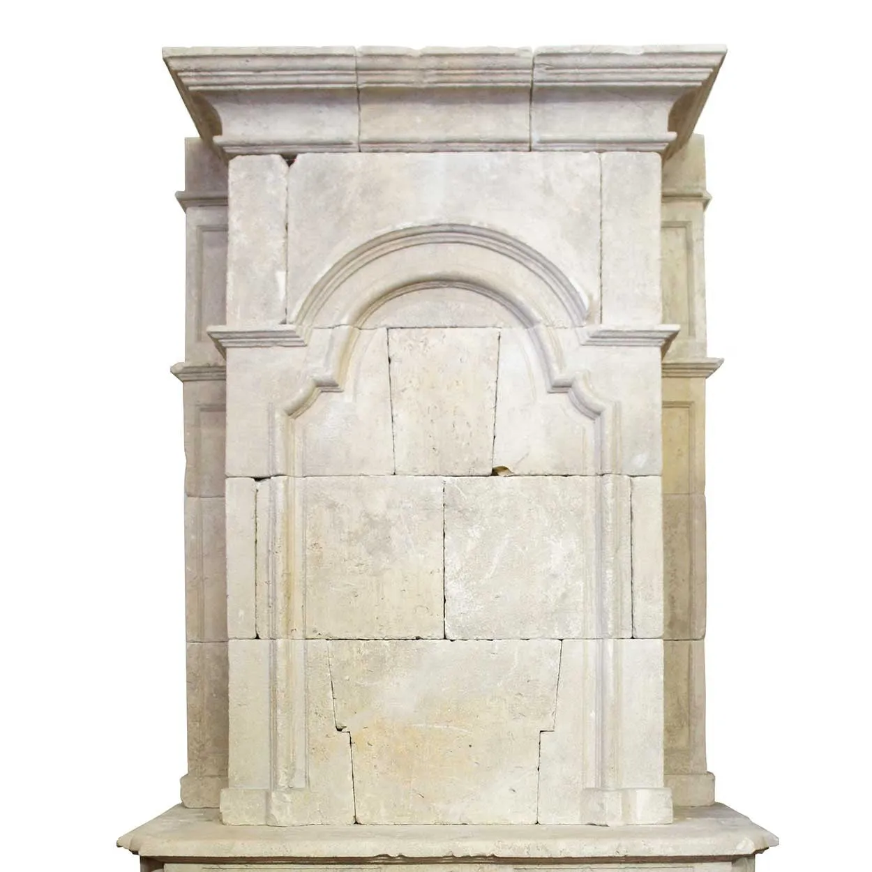 French Louis XIV Limestone Fireplace Surround and Overmantel