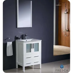 Fresca FVN6224WH-UNS Torino 24" White Modern Bathroom Vanity with Integrated Sink