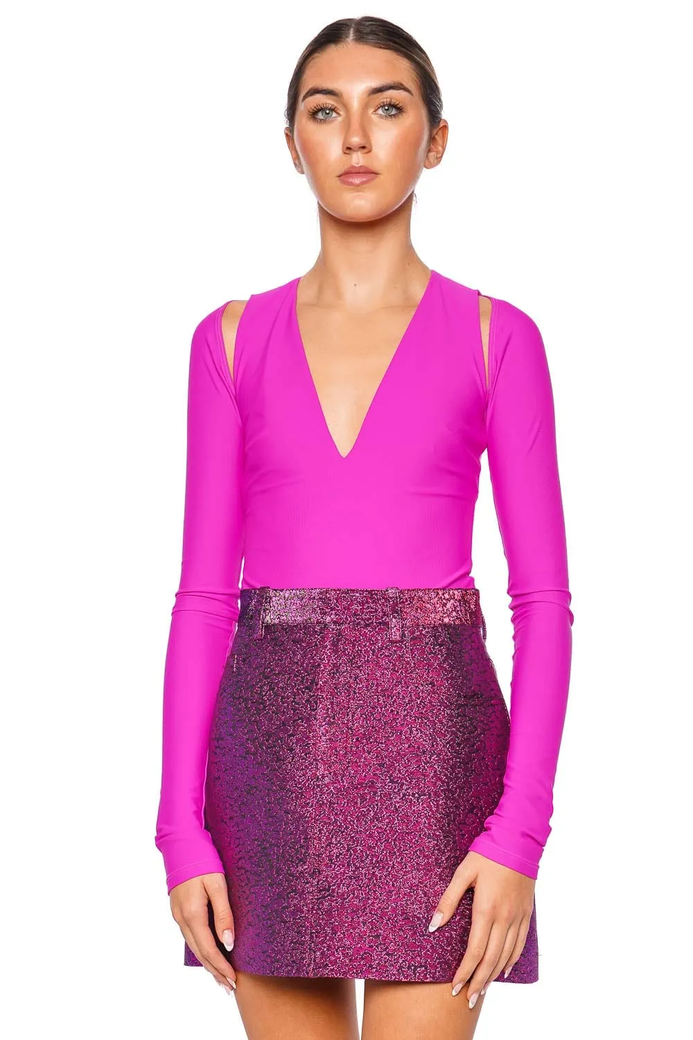 Fuchsia Lurex Jacquard Mini Skirt
