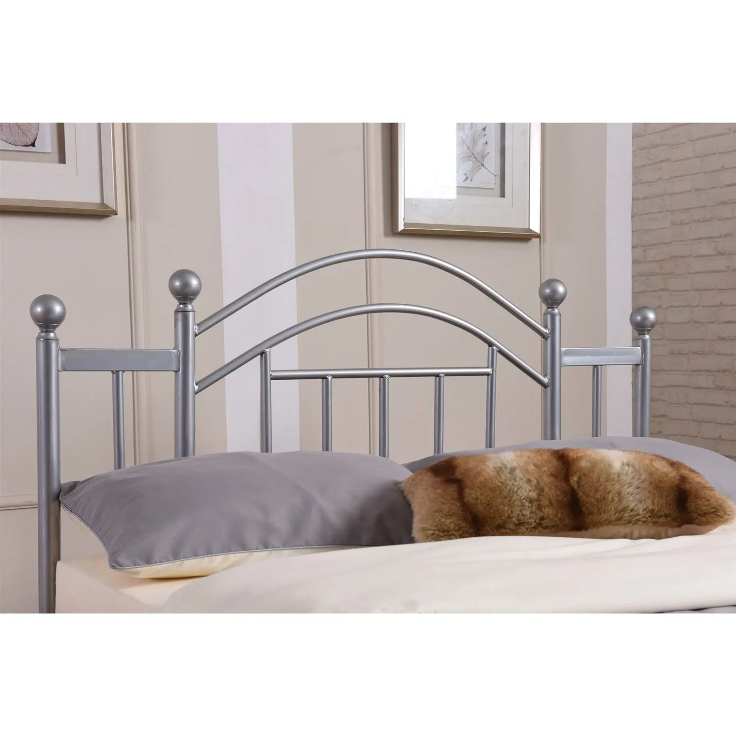 Full size Silver Metal Platform Bed Frame with Arched Headboard