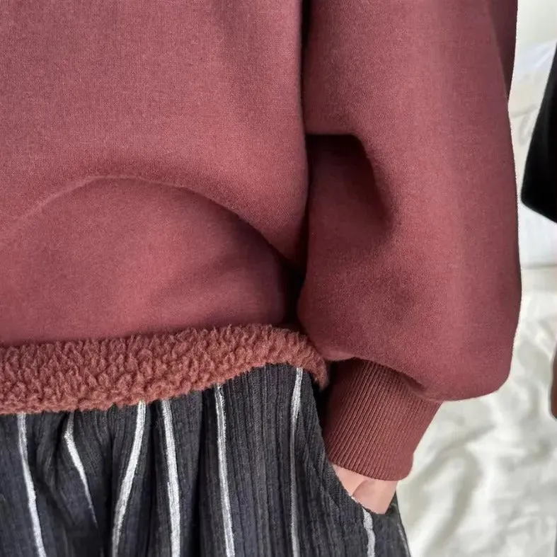 Funnel Neck Fleece Lined Raw Edge Sweatshirt (Mulberry)