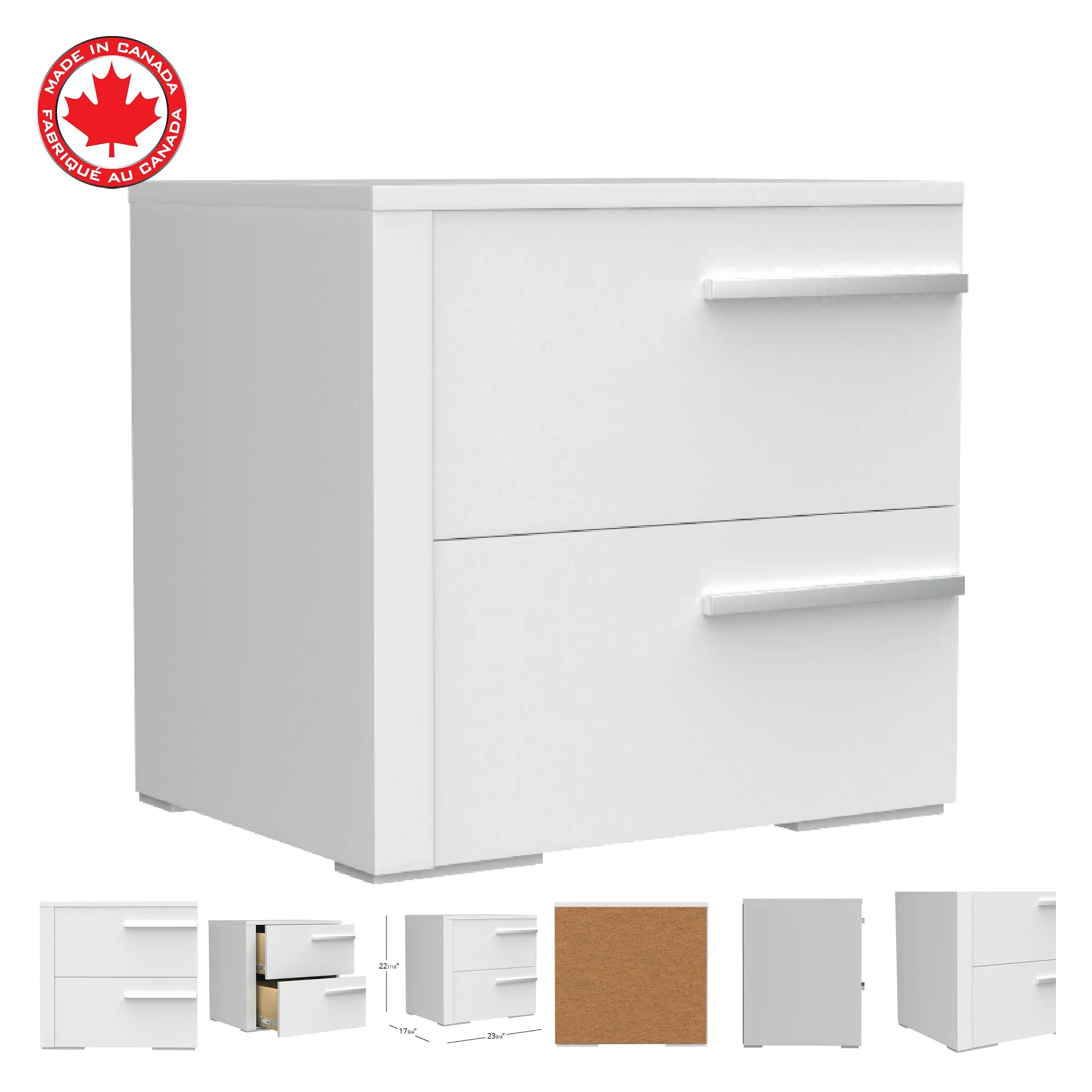 Gabriella left 2 drawer night table storage home decor, white
