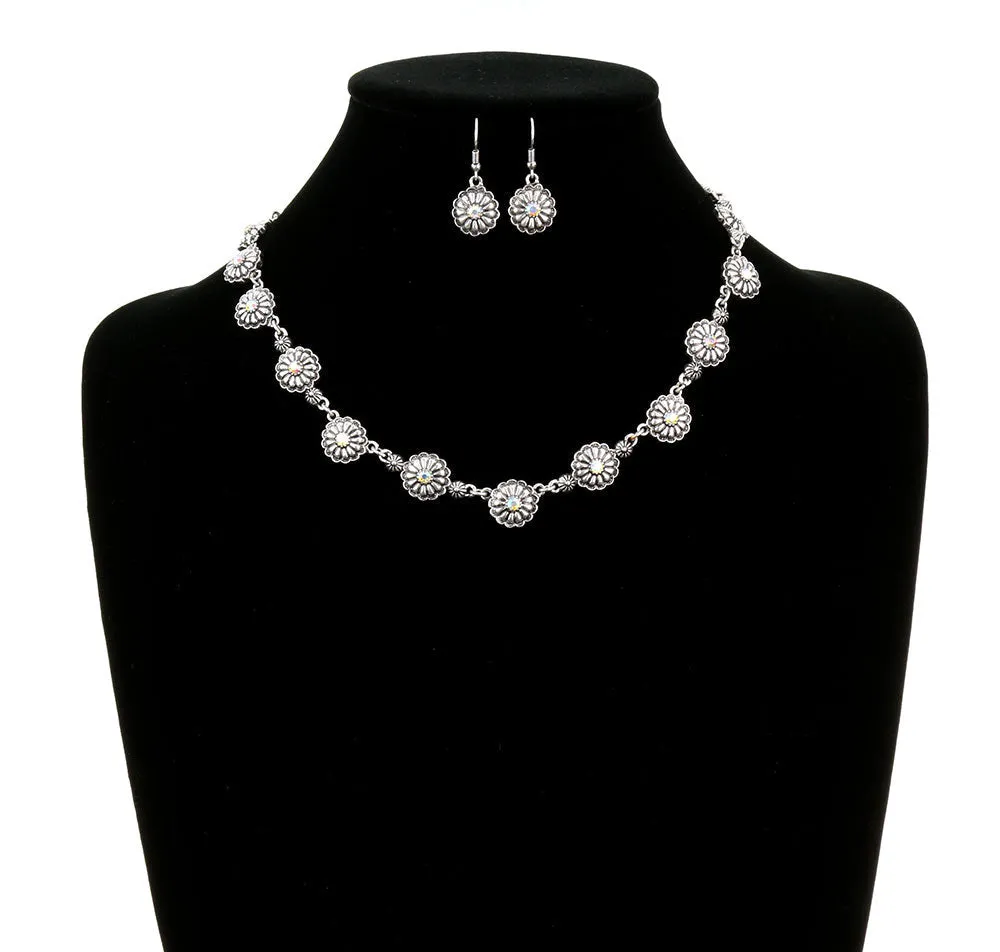 Gardenview Linked Flower Concho Necklace Or Earrings - Turquoise