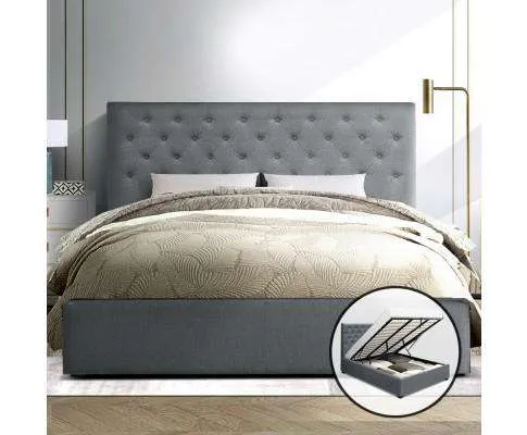 Gas Lift Fabric Bed Frame   Storage - Grey