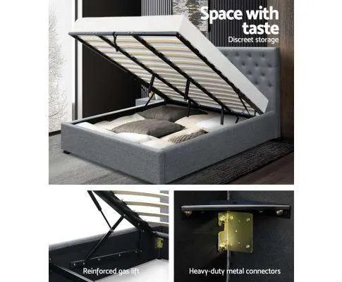 Gas Lift Fabric Bed Frame   Storage - Grey