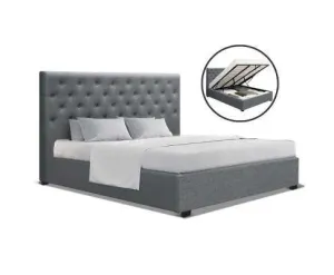 Gas Lift Fabric Bed Frame   Storage - Grey