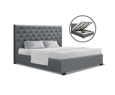 Gas Lift Fabric Bed Frame   Storage - Grey