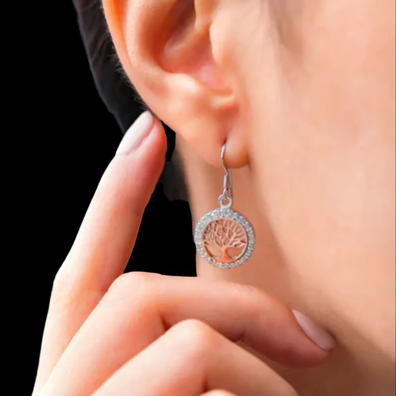 Gift Box Tree Of Life Rose Gold Pendant and Yggdrasil Earrings