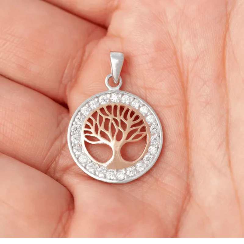 Gift Box Tree Of Life Rose Gold Pendant and Yggdrasil Earrings