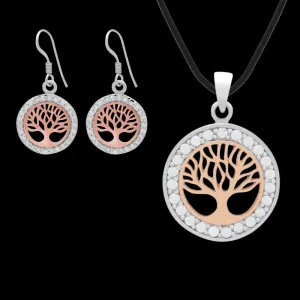 Gift Box Tree Of Life Rose Gold Pendant and Yggdrasil Earrings