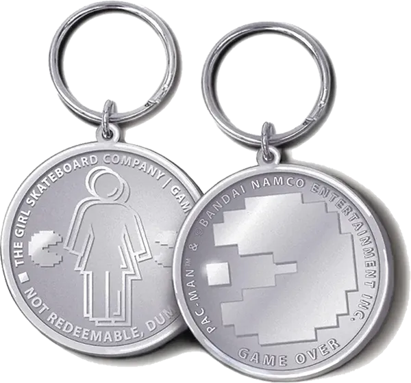 GIRL SKATEBOARDS | Pacman Game Token Keychain | Silver