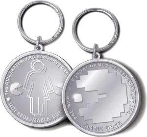 GIRL SKATEBOARDS | Pacman Game Token Keychain | Silver