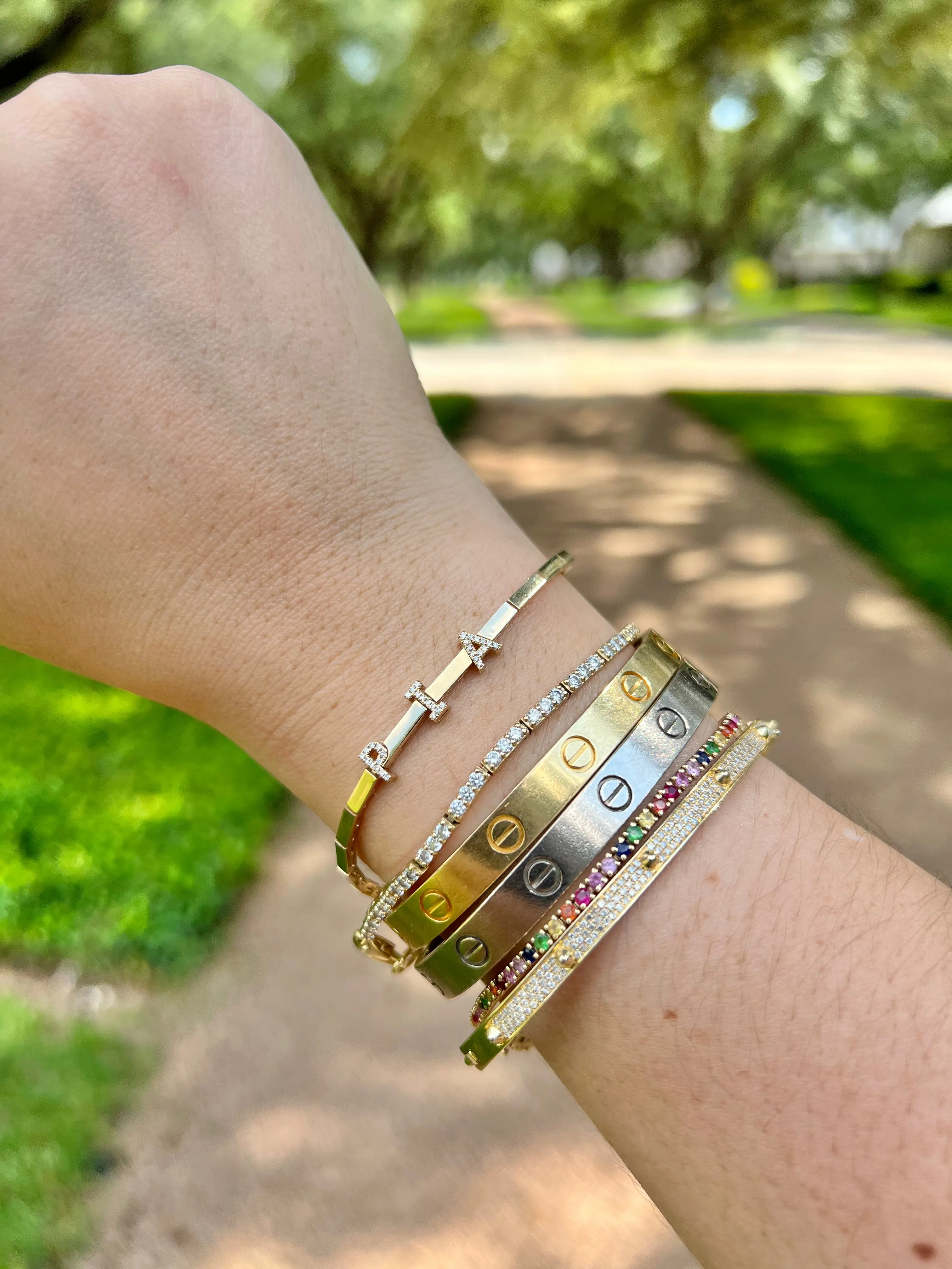 Gold and Diamond Custom Name Bracelet