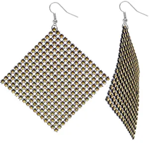 Gold Black Flat Rhinestone Mesh Earrings
