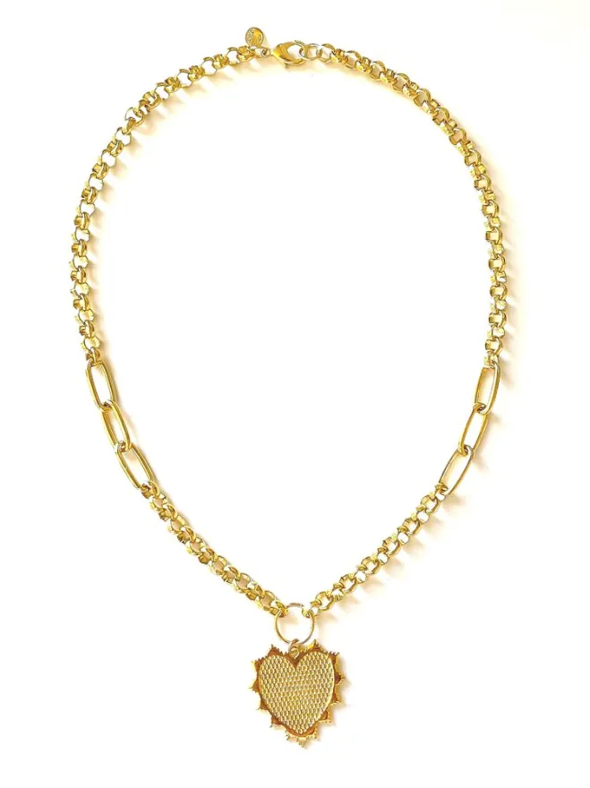 Gold Mesh Heart Pendant