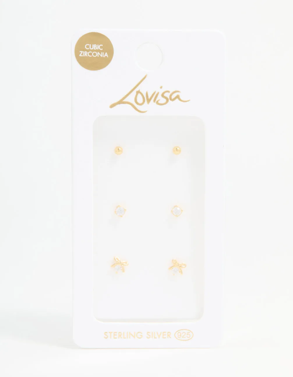 Gold Plated Sterling Silver Bow & Sleek Earrings 3-Pack