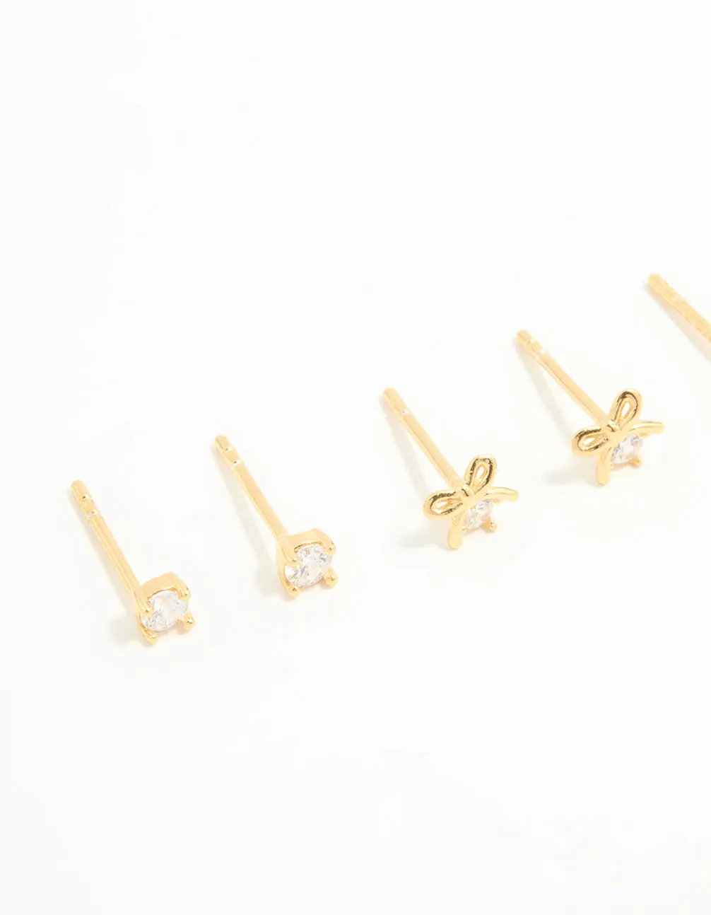 Gold Plated Sterling Silver Bow & Sleek Earrings 3-Pack