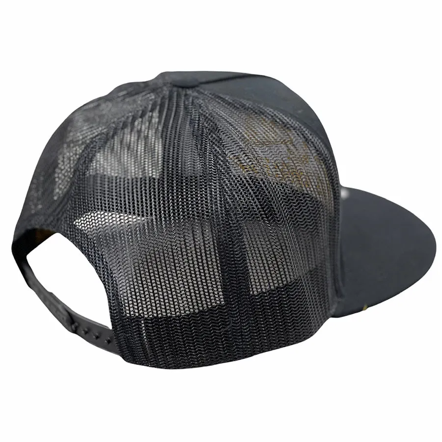 Gold Text Snapback Trucker Flat Bill Hat
