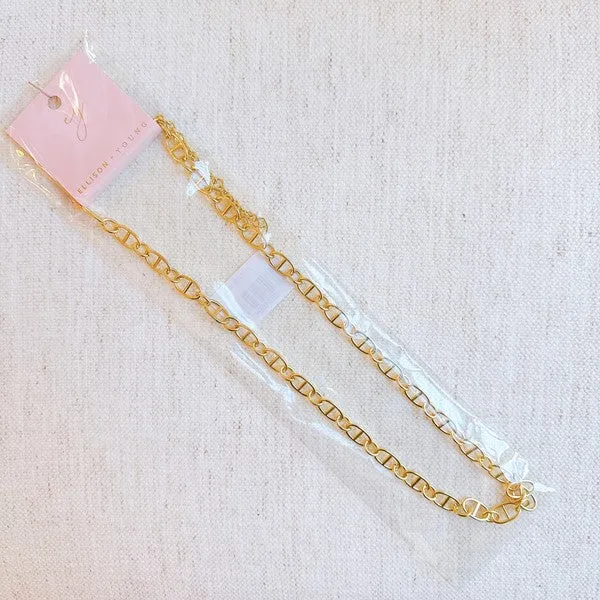 Golden Bit Linked Longer Chain Necklace