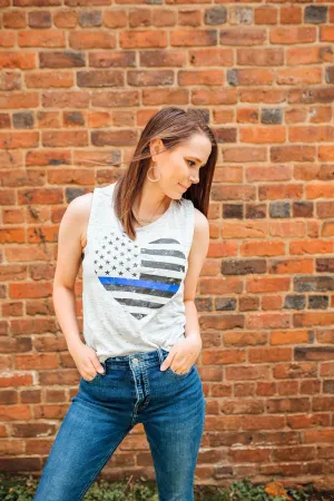 Grunge Heart Flag © (Thin Blue Line) Ladies Flowy Muscle Tank
