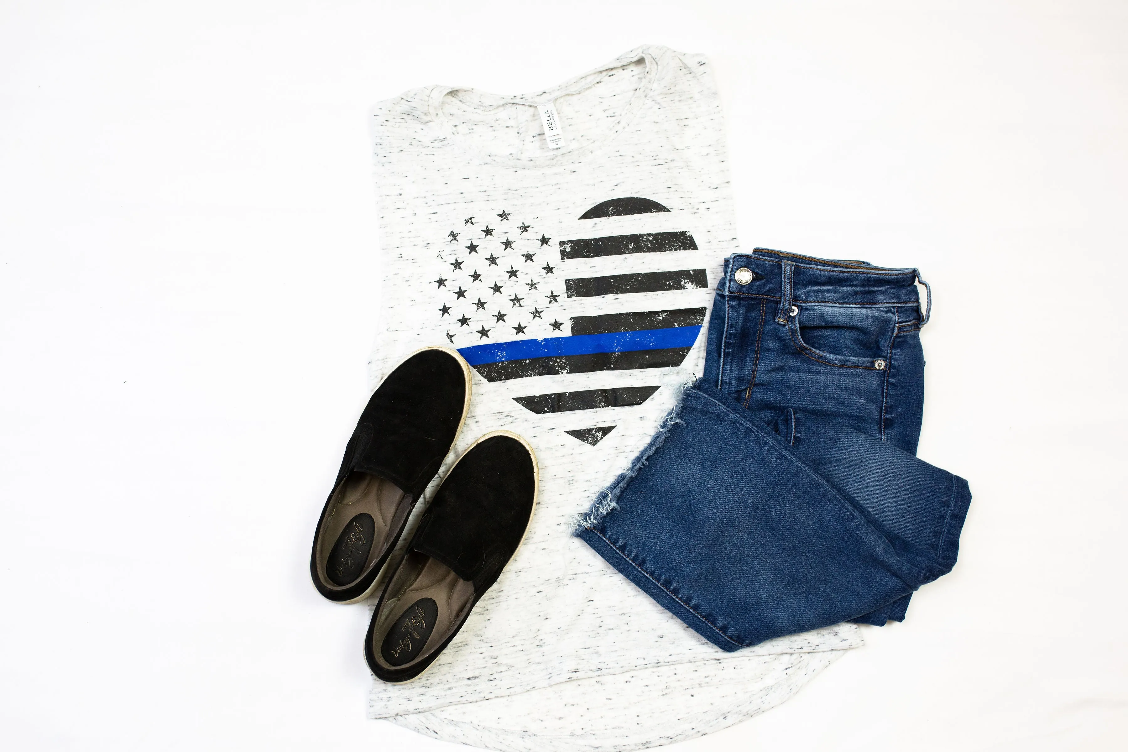 Grunge Heart Flag © (Thin Blue Line) Ladies Flowy Muscle Tank