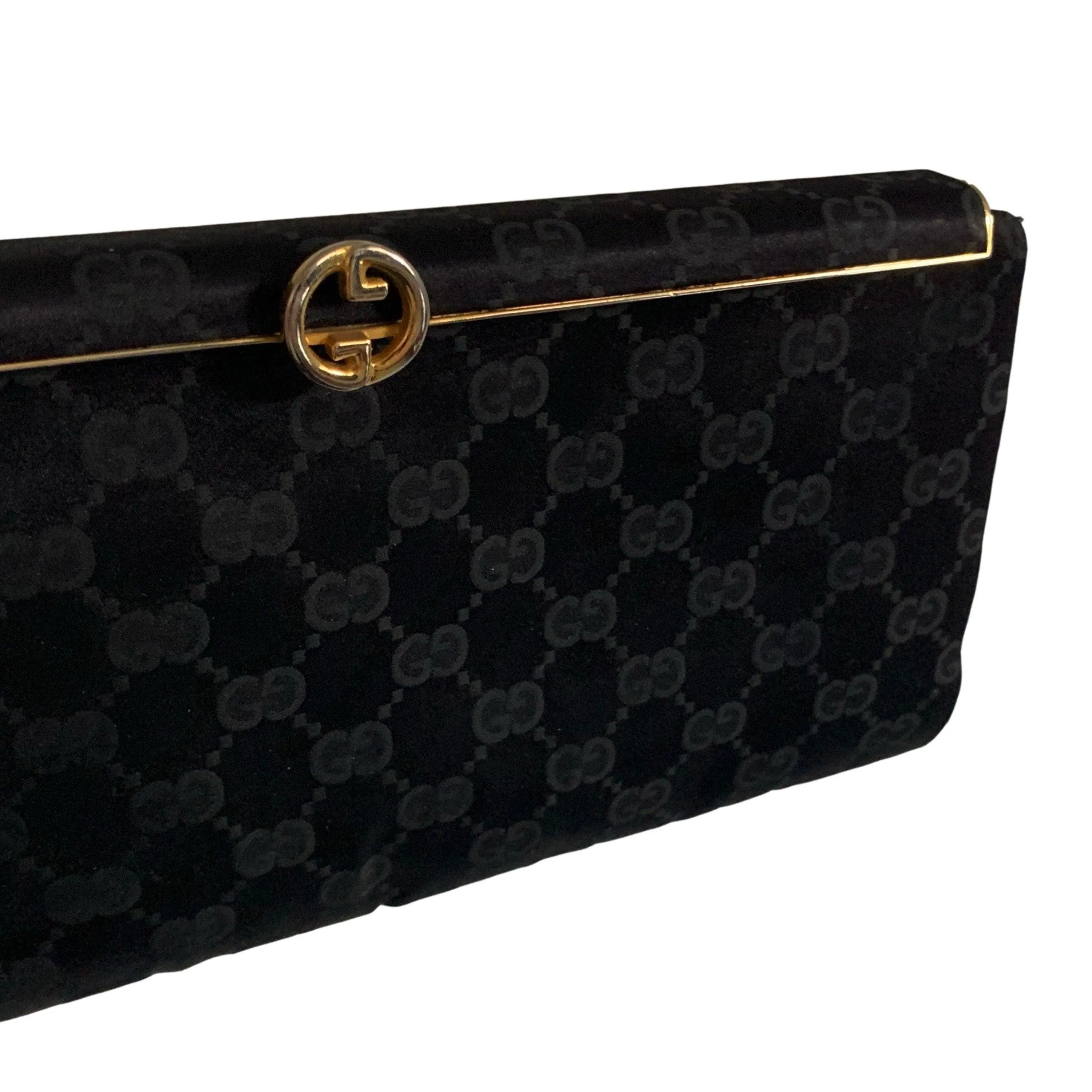 Gucci Black Satin Structured Clutch