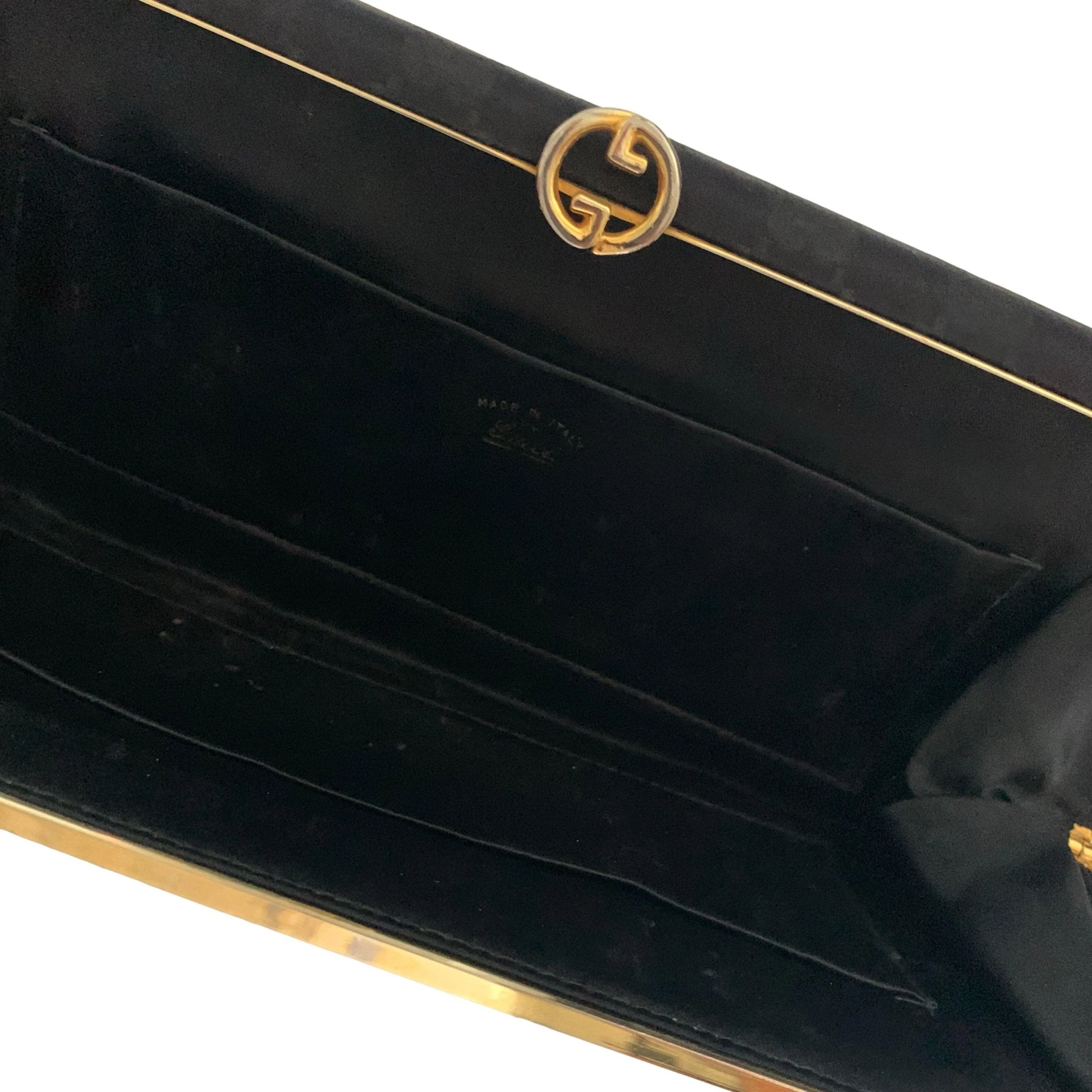 Gucci Black Satin Structured Clutch