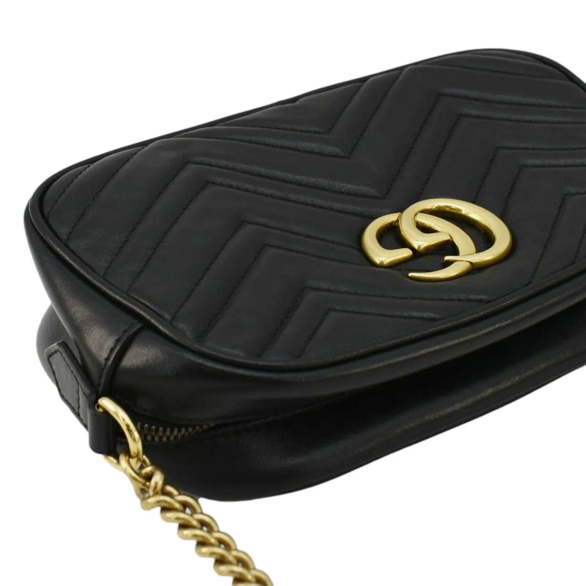 GUCCI GG Marmont Small Matelasse Chevron Leather Camera Bag Black 447632