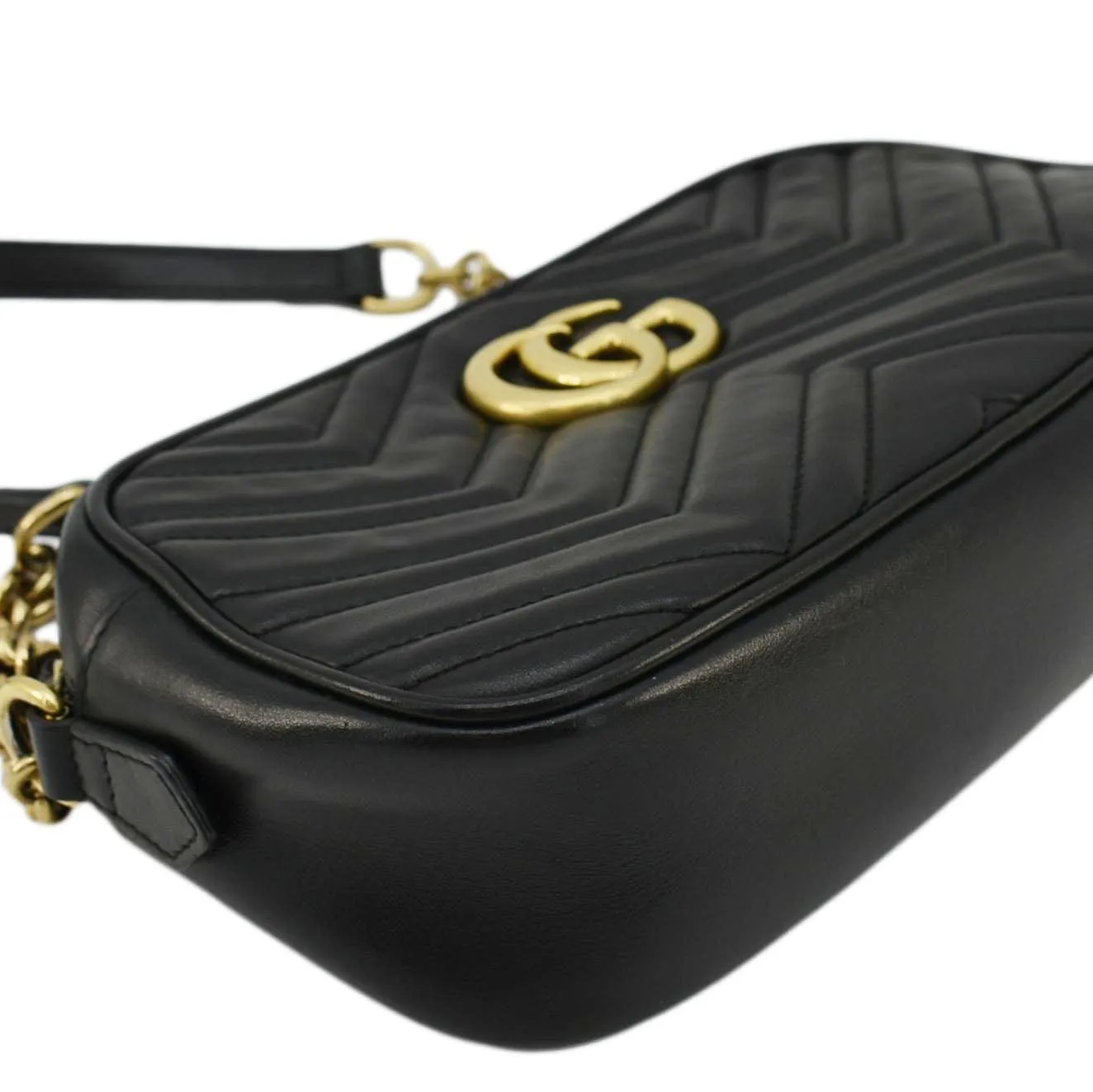 GUCCI GG Marmont Small Matelasse Chevron Leather Camera Bag Black 447632