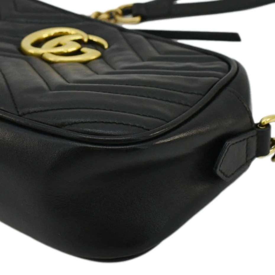 GUCCI GG Marmont Small Matelasse Chevron Leather Camera Bag Black 447632
