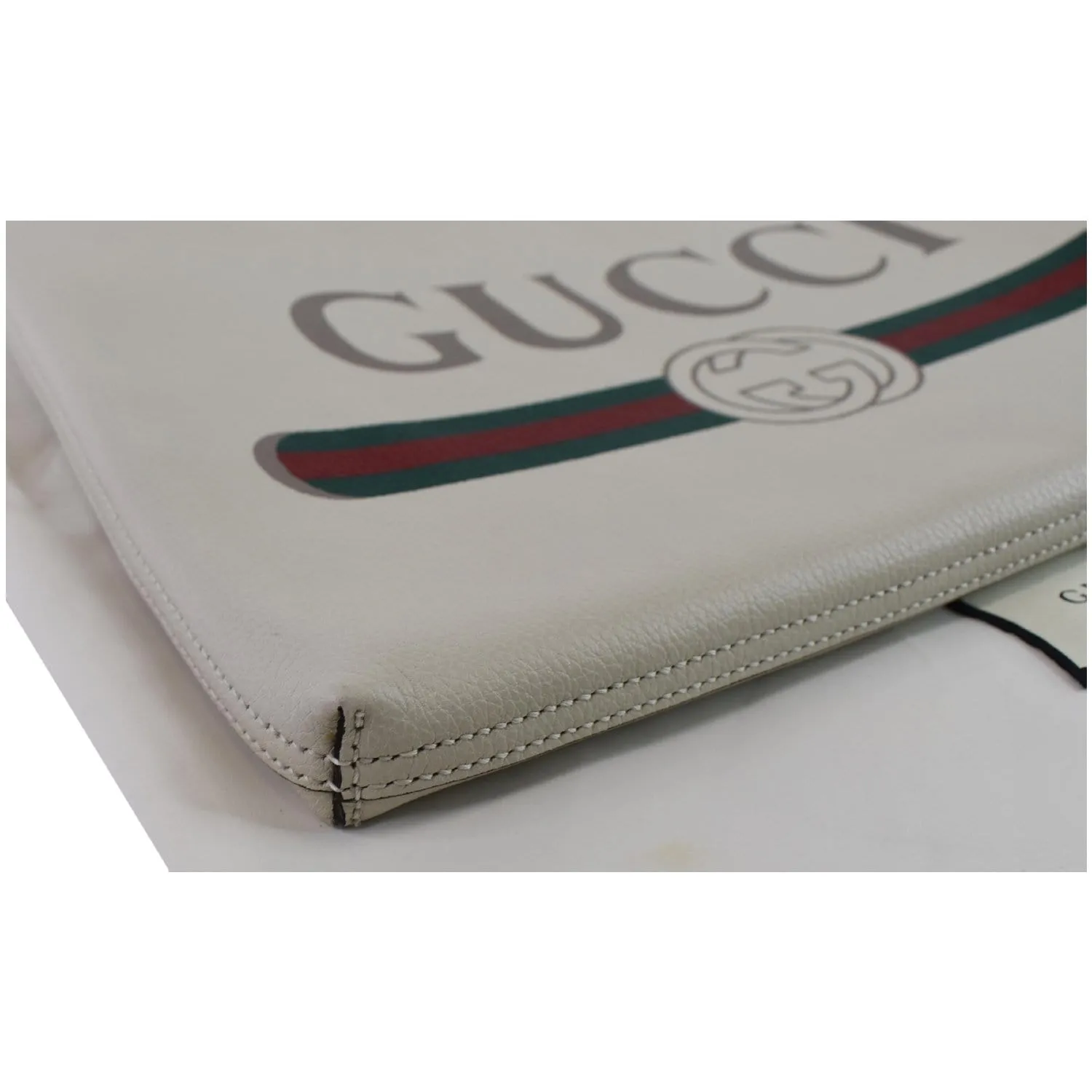 GUCCI Pebbled Leather Medium Logo Portfolio Clutch White 500984 - Last Call