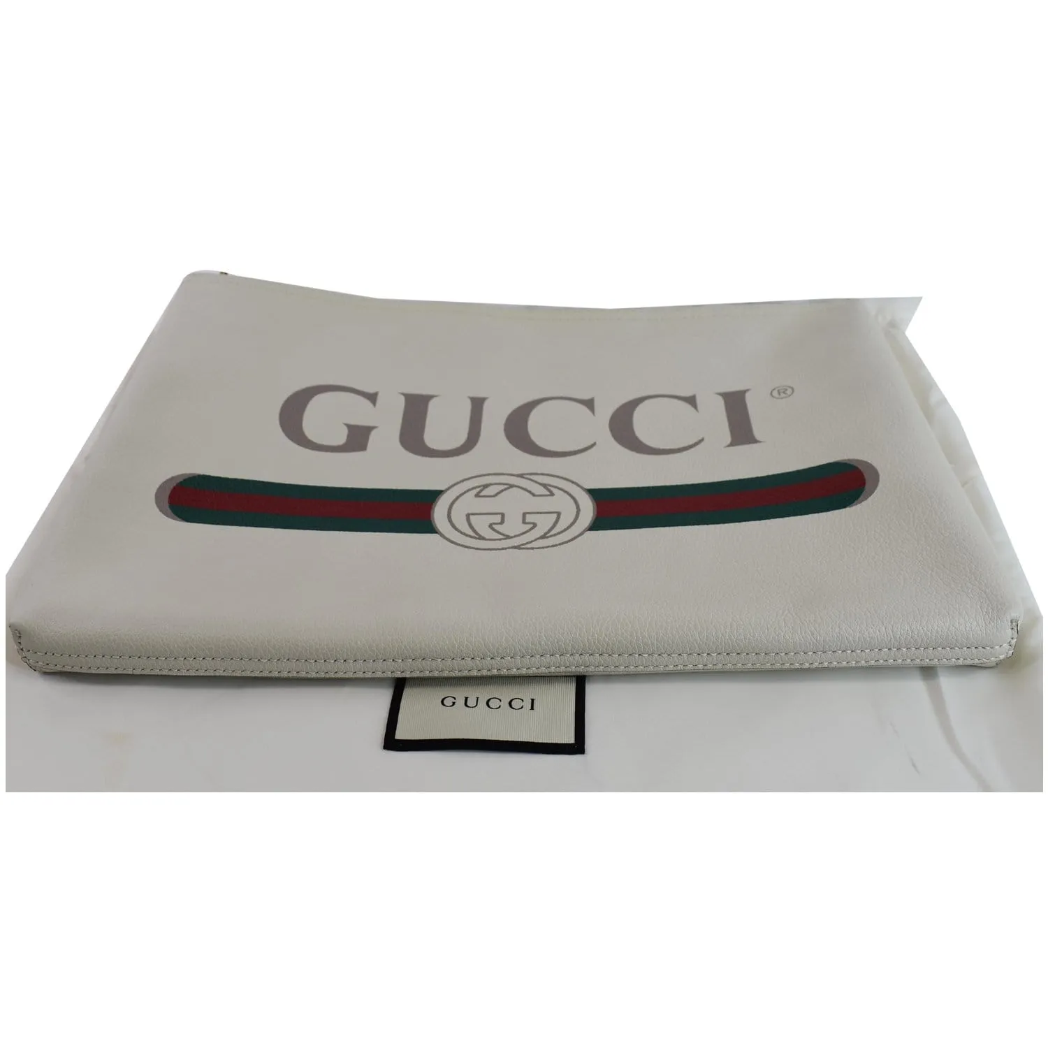 GUCCI Pebbled Leather Medium Logo Portfolio Clutch White 500984 - Last Call