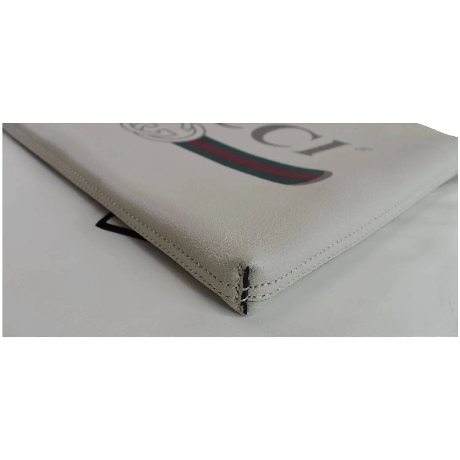 GUCCI Pebbled Leather Medium Logo Portfolio Clutch White 500984 - Last Call