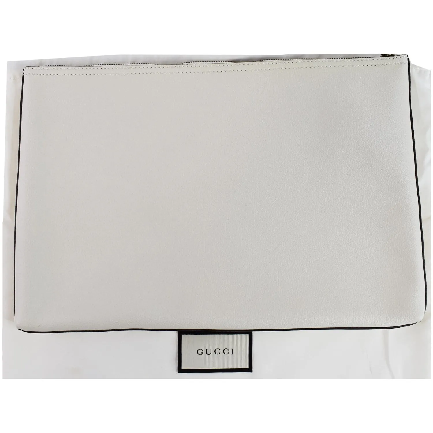 GUCCI Pebbled Leather Medium Logo Portfolio Clutch White 500984 - Last Call