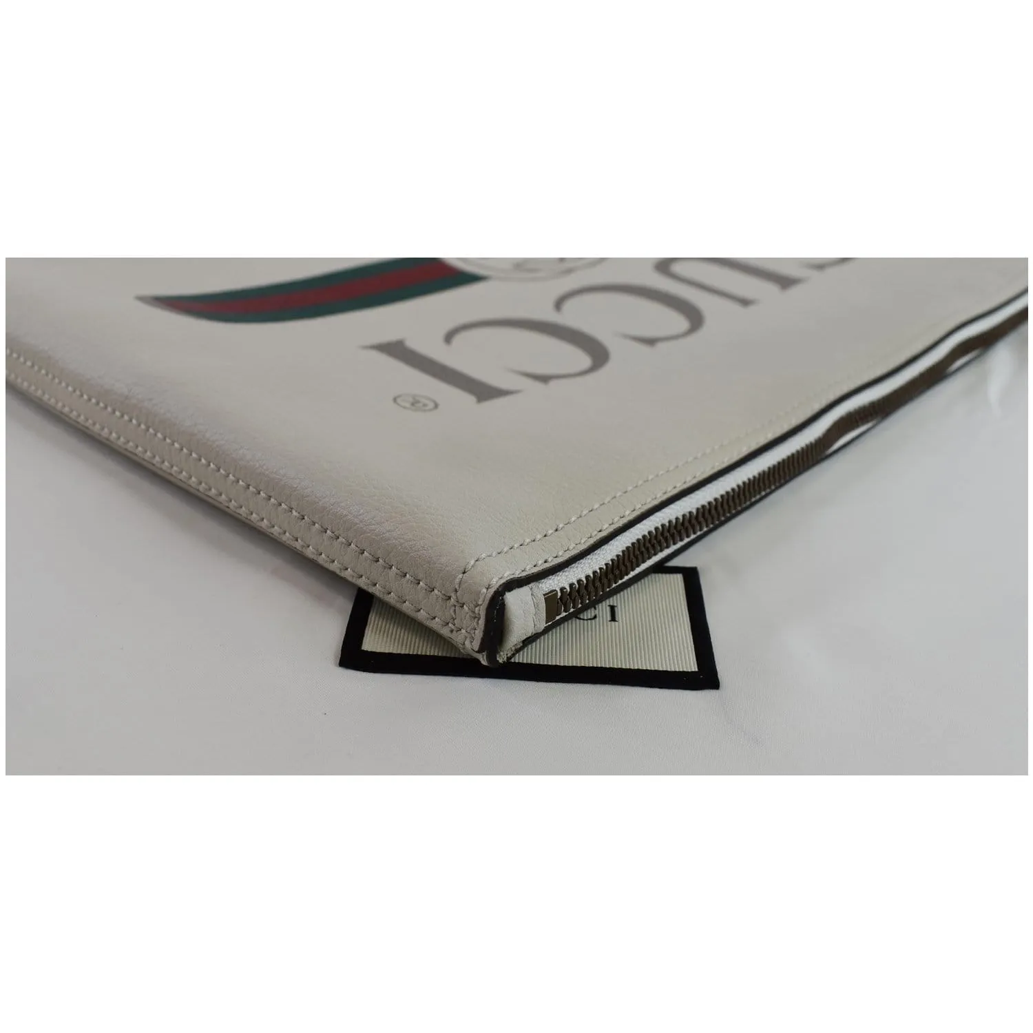 GUCCI Pebbled Leather Medium Logo Portfolio Clutch White 500984 - Last Call