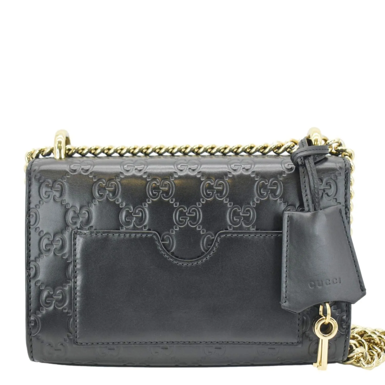 GUCCI Signature Padlock Leather Top Handle Shoulder Bag Black 409487
