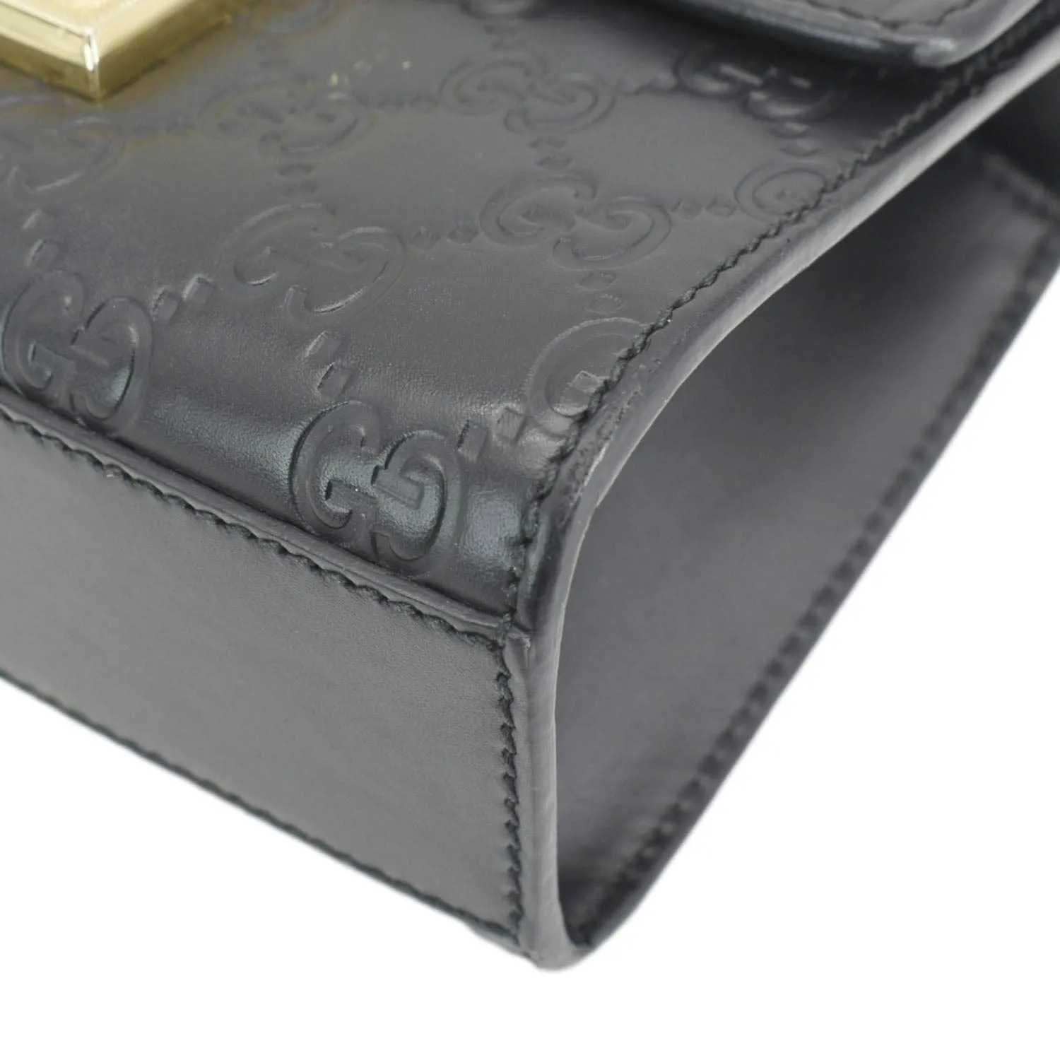 GUCCI Signature Padlock Leather Top Handle Shoulder Bag Black 409487