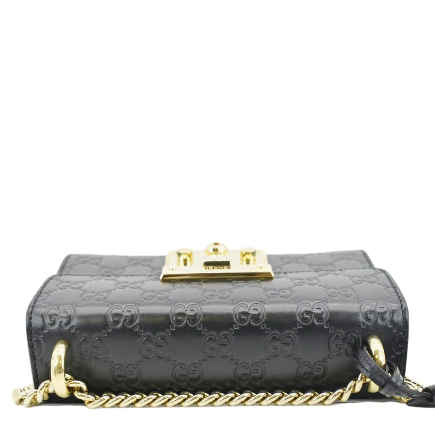 GUCCI Signature Padlock Leather Top Handle Shoulder Bag Black 409487