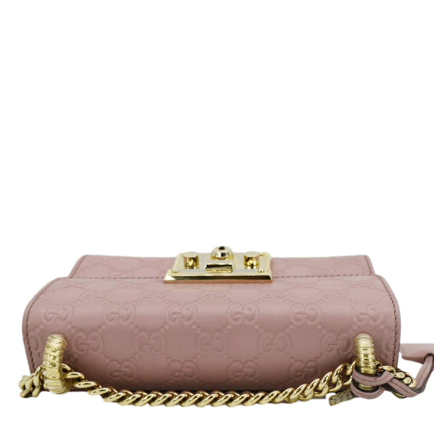 GUCCI Signature Padlock Leather Top Handle Shoulder Bag Pink 409487