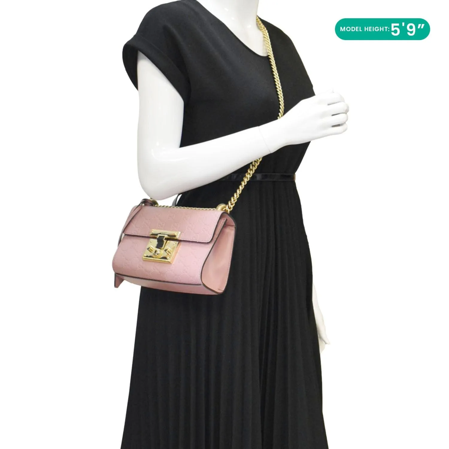 GUCCI Signature Padlock Leather Top Handle Shoulder Bag Pink 409487