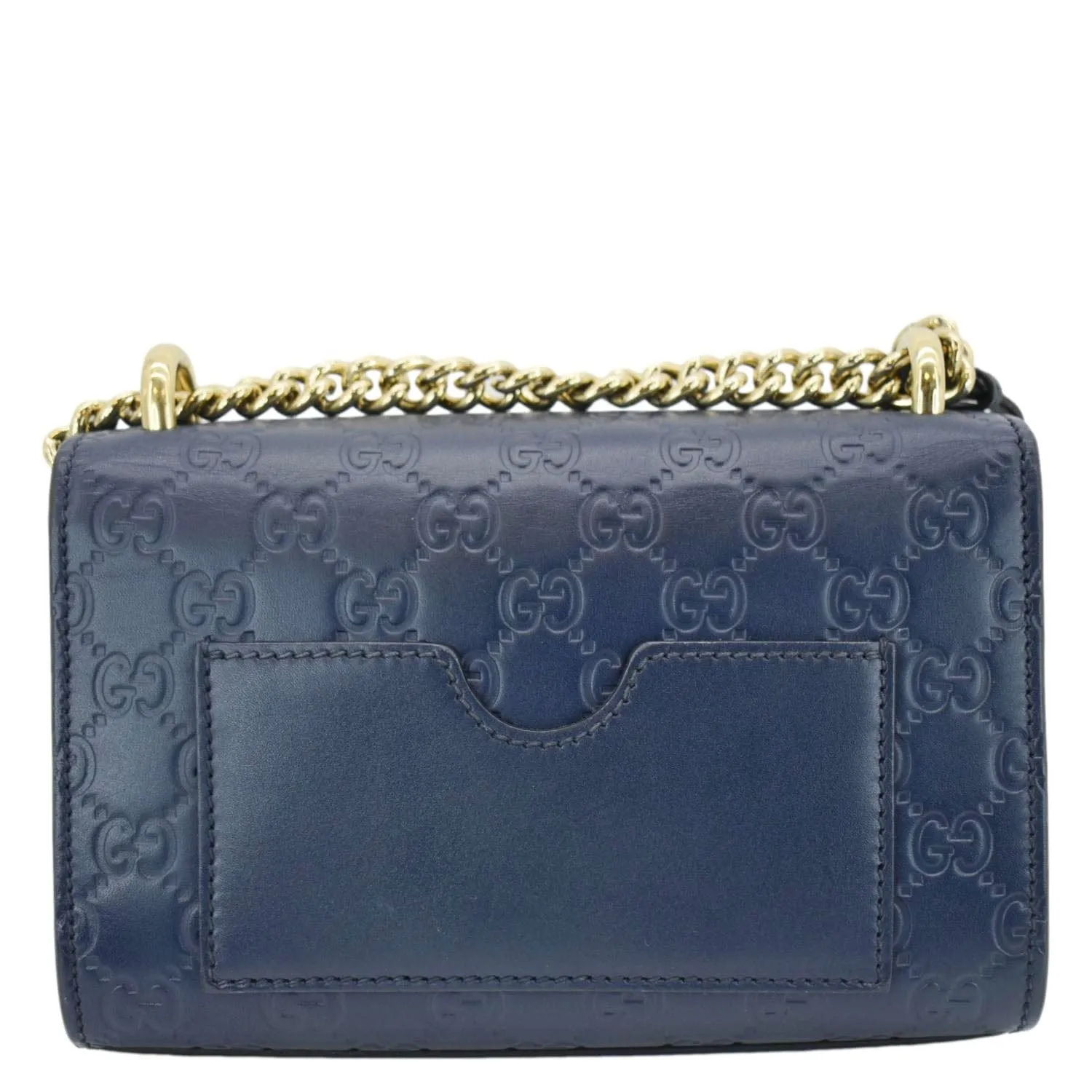 GUCCI Signature Padlock Small Leather Top Handle Shoulder Bag Blue 409487